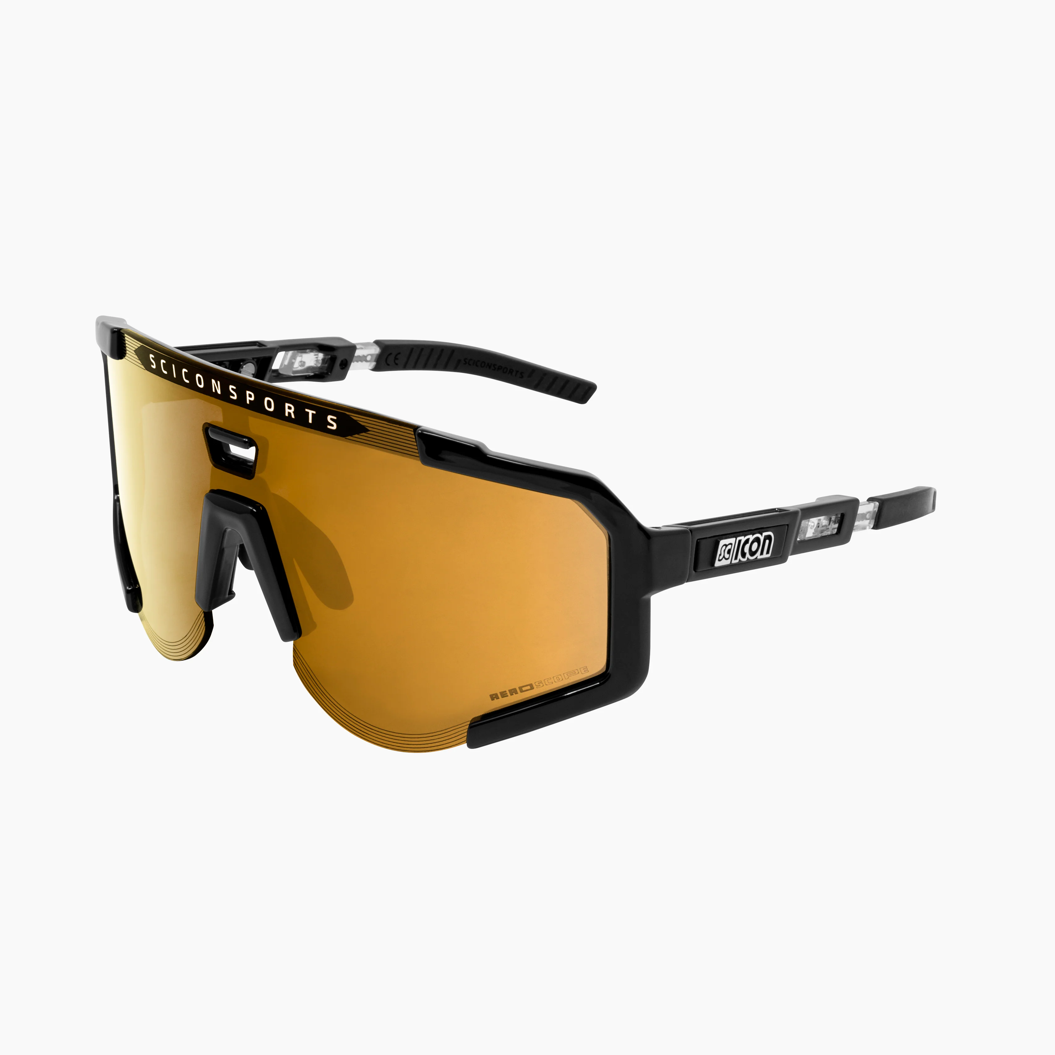 Scicon Aeroscope high-performance sport sunglasses with sleek black frames and tinted lenses, designed for active outdoor use.