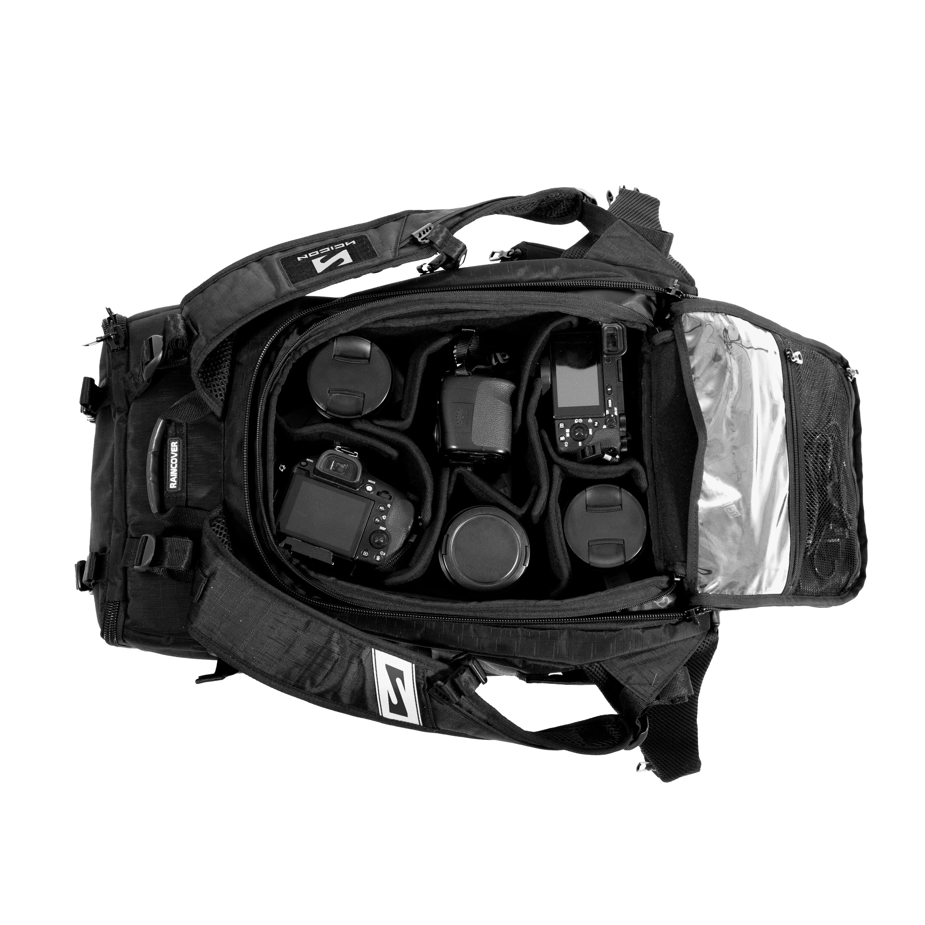 Scicon professional camera backpack with multiple compartments, padded shoulder straps, and adjustable features for secure camera storage.